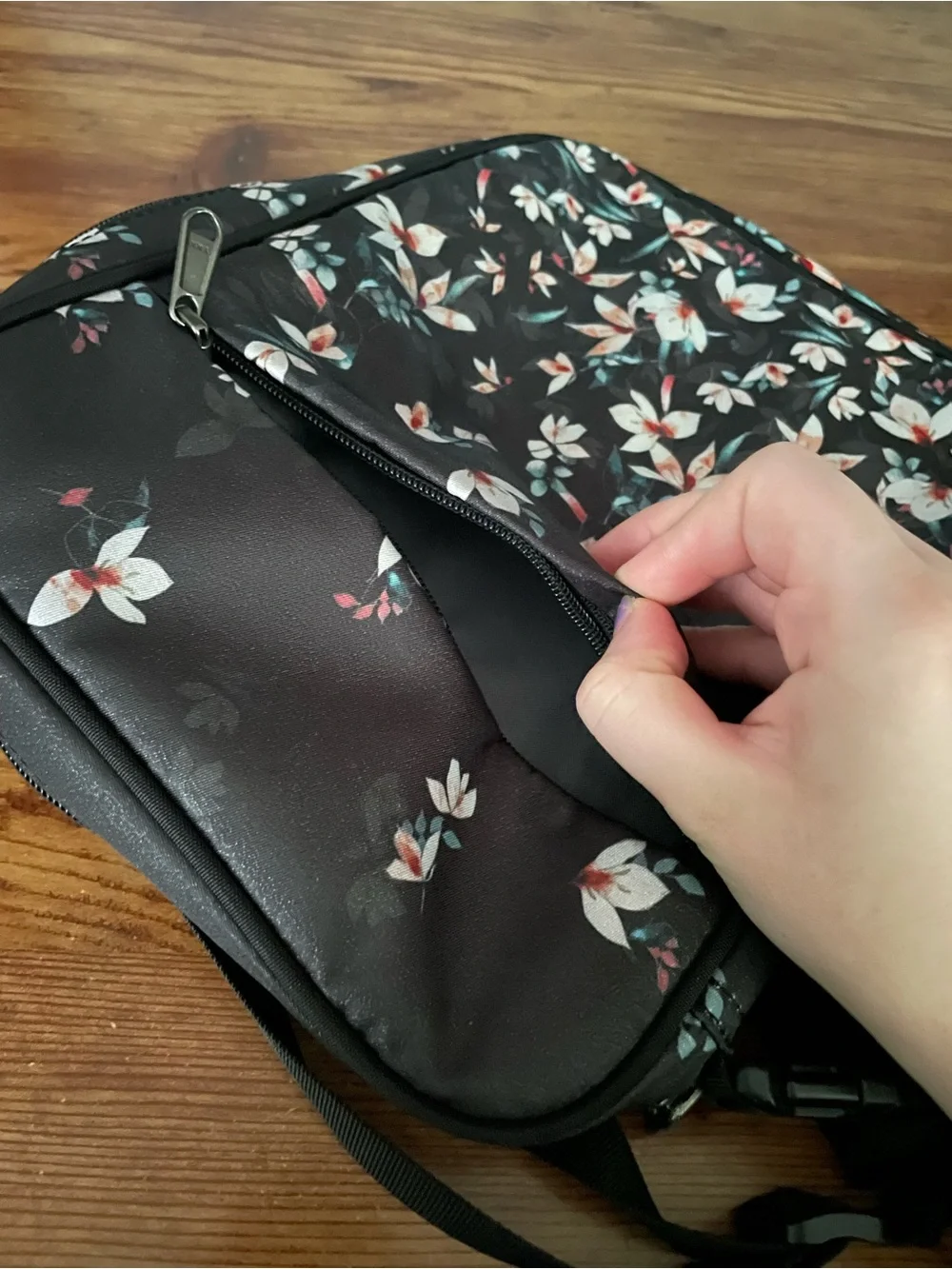 Floral Black Pencil Case Organizer with Strap